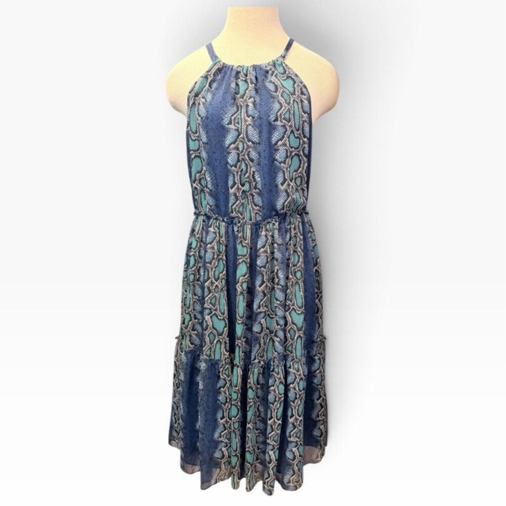 Sundance Blue Python Snake Print Halter Dress Sz M Resort Wedding Guest Cocktail